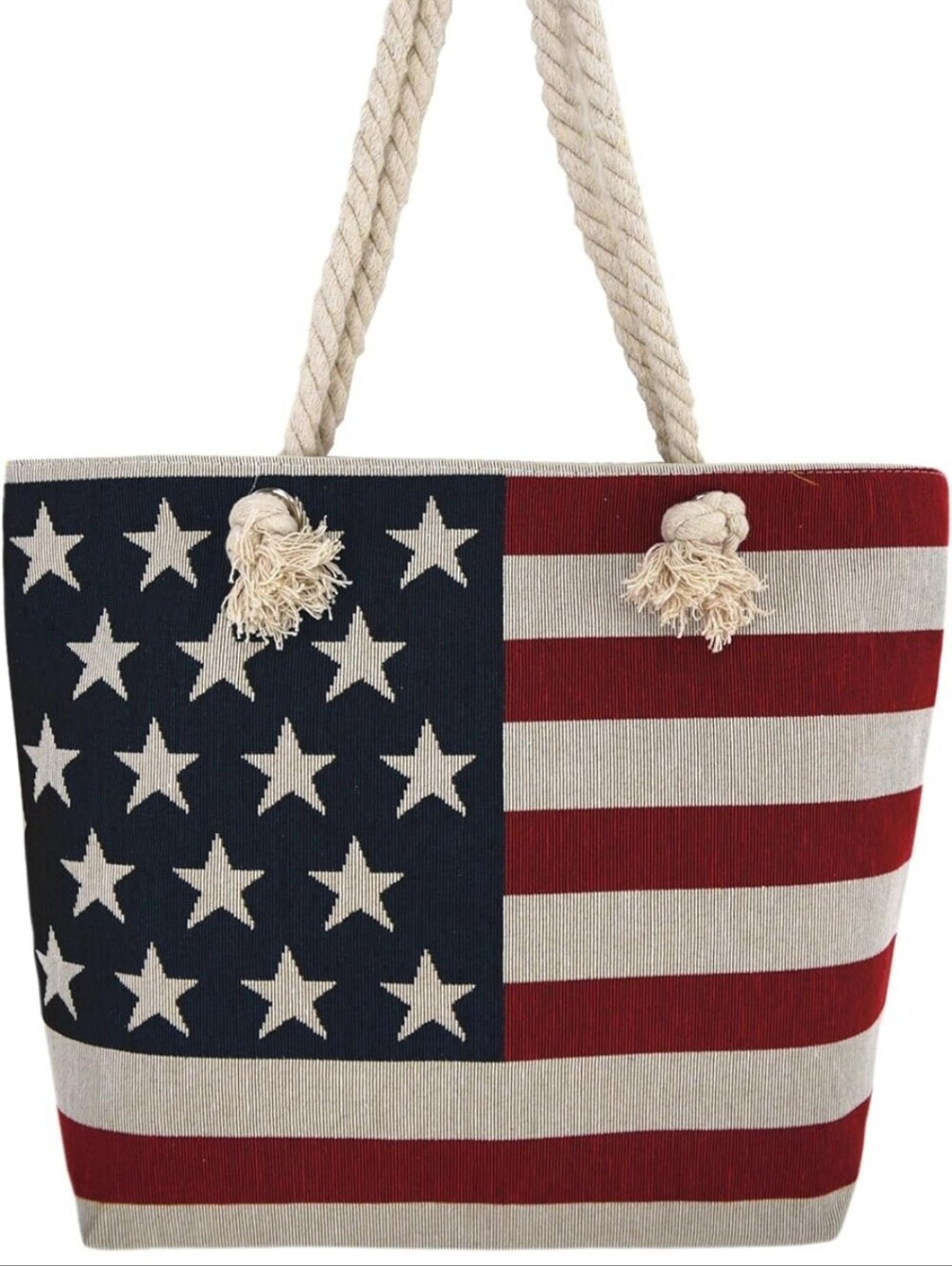 American Flag Canvas Tote Bag with Rope Handles - Red, White & Blue